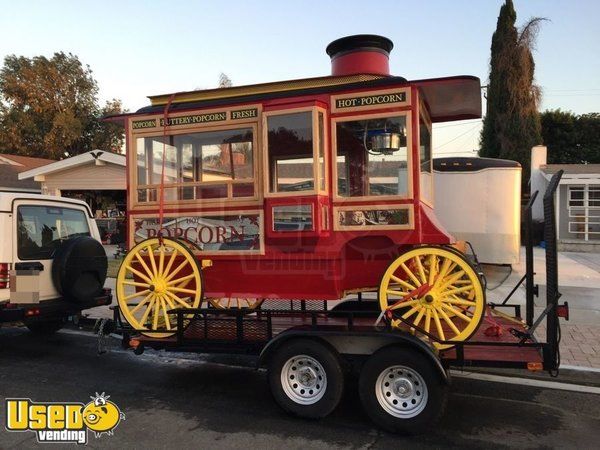 5.5' x 12' Antique Style Popcorn Wagon with Trailer