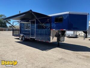 Custom 2021 34' Gooseneck Commercial Kitchen Trailer w/ BBQ Porch & Living Quarters / Bed / Shower