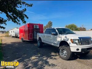 NEW - 2024 18' Kitchen Food Trailer with Insignia and 2010 Ford F150 Tow Truck