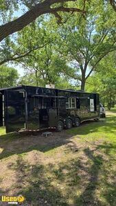 2022 8.5' x 32' Barbecue Food Concession Trailer Mobile Kitchen with Porch and Bathroom